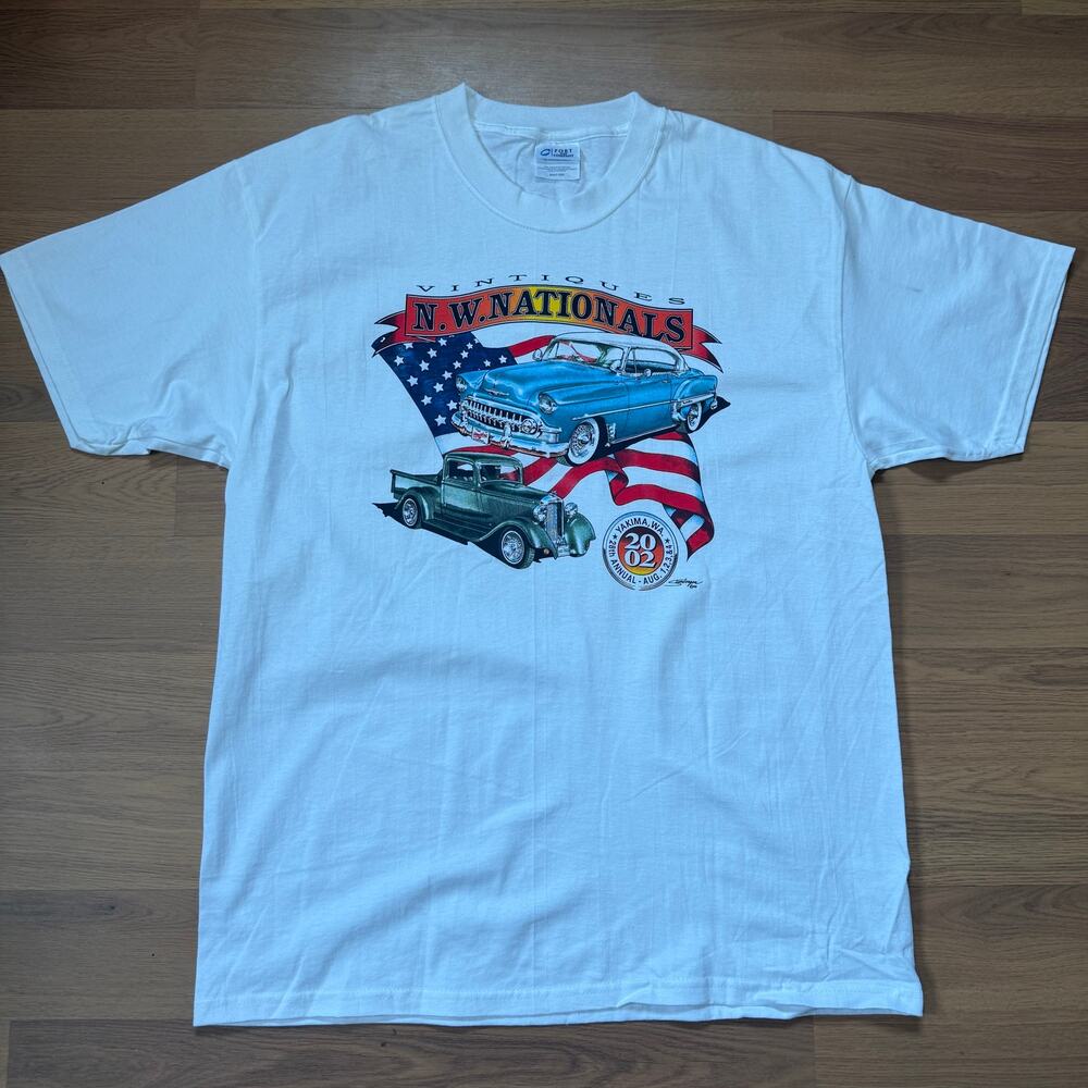 Men's Vintage 2002 Vintiques N.W. Nationals Classic Cars White Shirt Sz Large